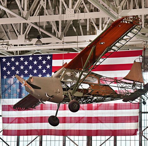 The Stinson L-5E Sentinel on display at the Pearl Harbor Aviation Museum.